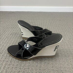Lauren Ralph Lauren Shoes 11 Virginia Wedge Slide Sandals 4.5" Logo Footwear
